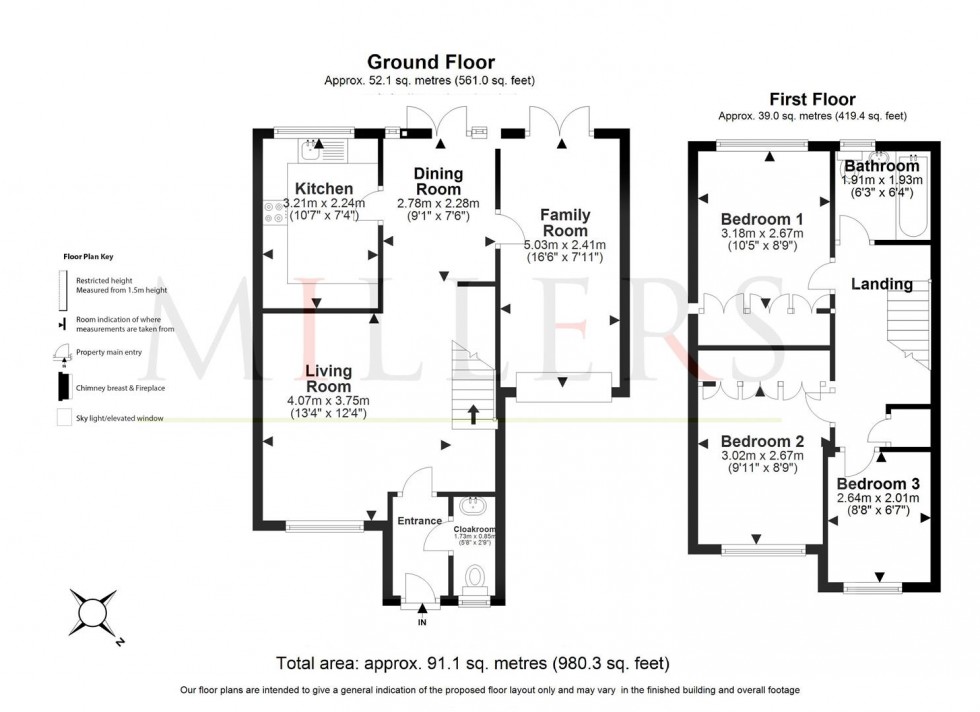 Floorplan for Green Close, Epping Green